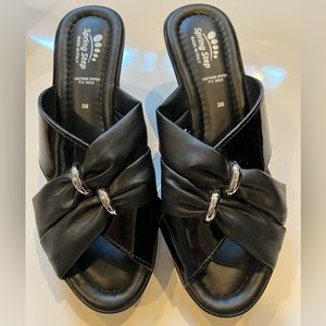 SPRING STEP leather criss cross open back wedge